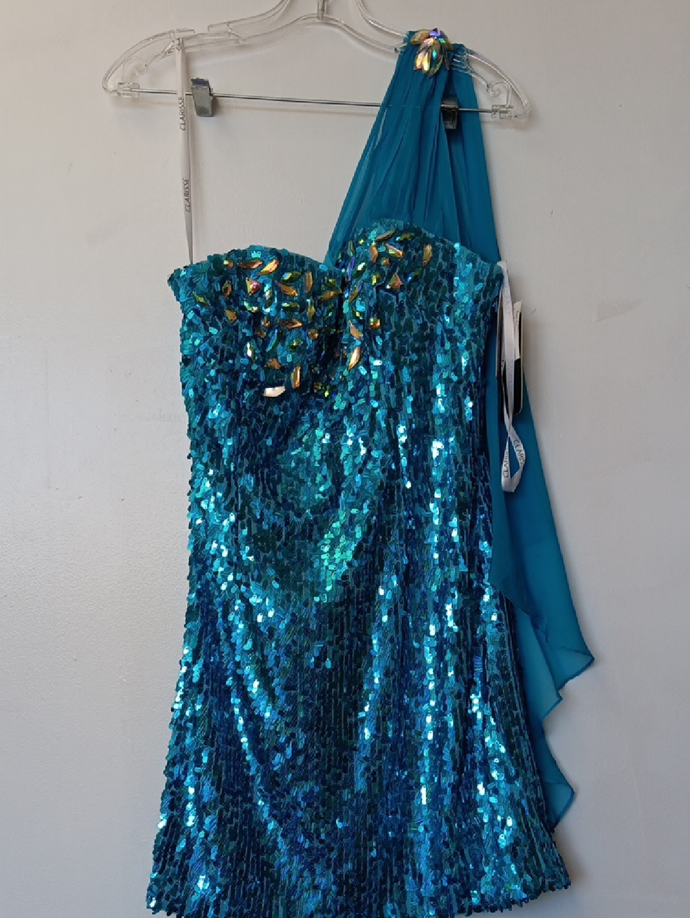 Vintage Clarisse Turquoise Sequin One-Shoulder Dress
